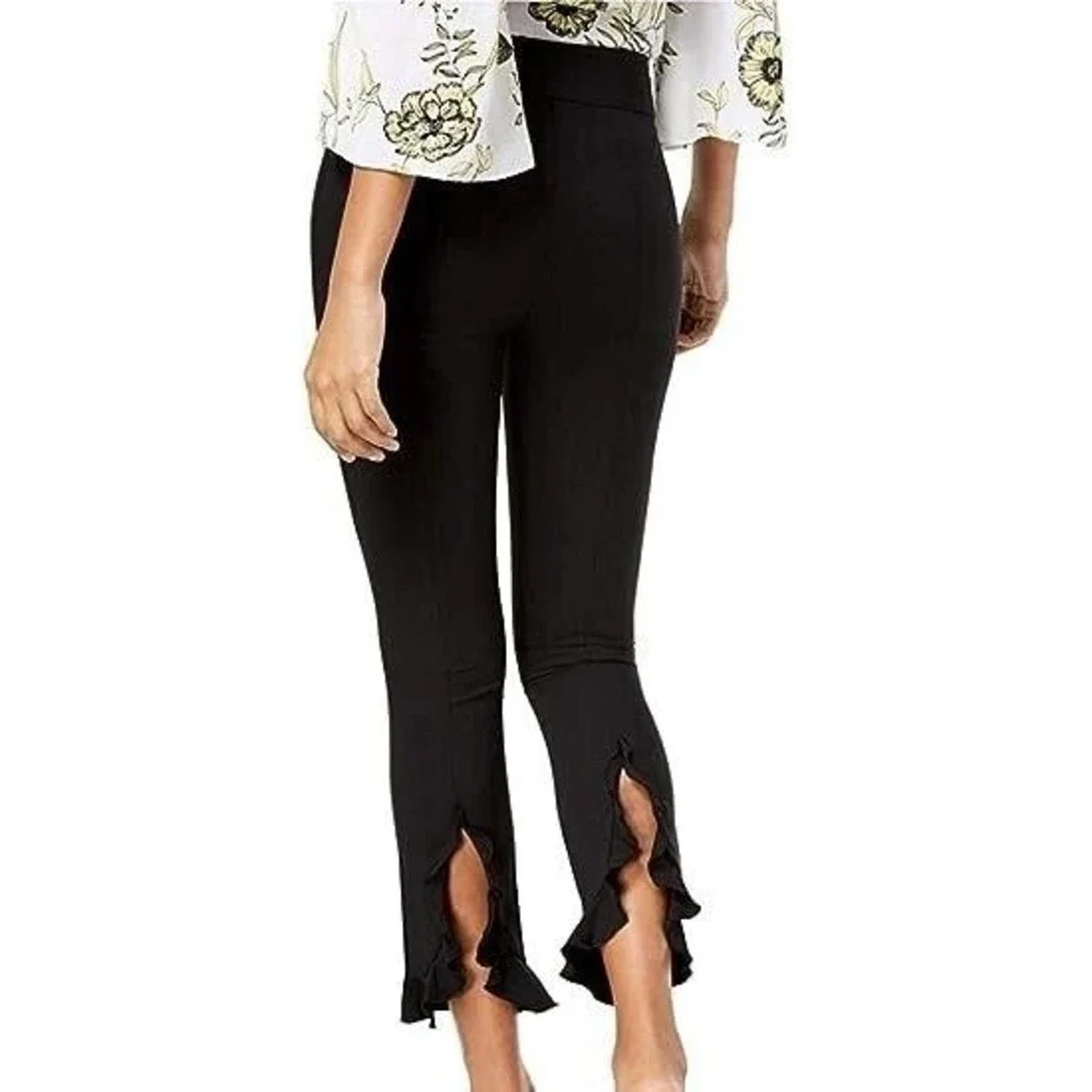 INC Ruffe Trim Split Hem Ankle Dress Pants Womens 10 Black Skinny Leg NEW